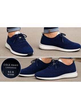 Cole Haan 2.ZEROGRAND Sneakers Women's Size: 9.5B Navy Blue Knit Silver Accents